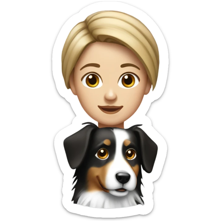 light-broun hair yong woman with a black and white sheltie dog sticker