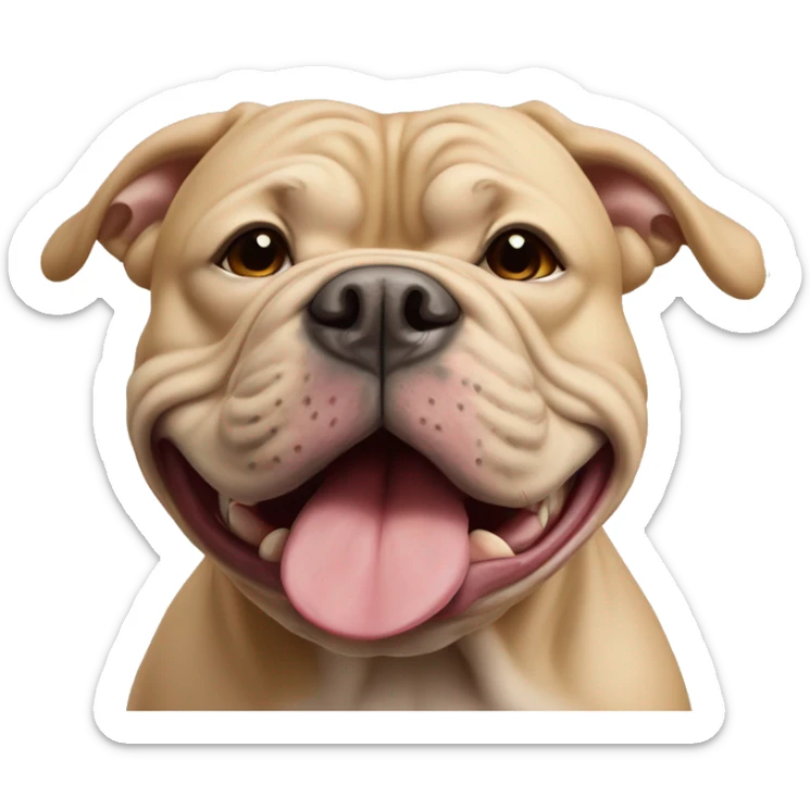 Beige American xl bully with stocky head cropped ears and tongue sticking out  sticker