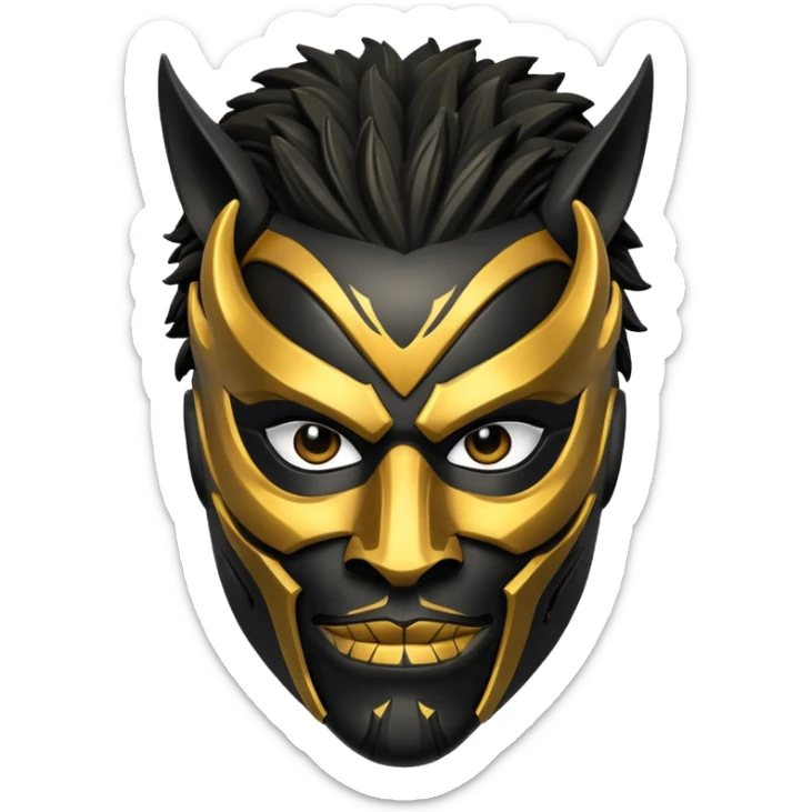 Killmonger mask from Black Panther movie, detailed, fierce, gold and black sticker