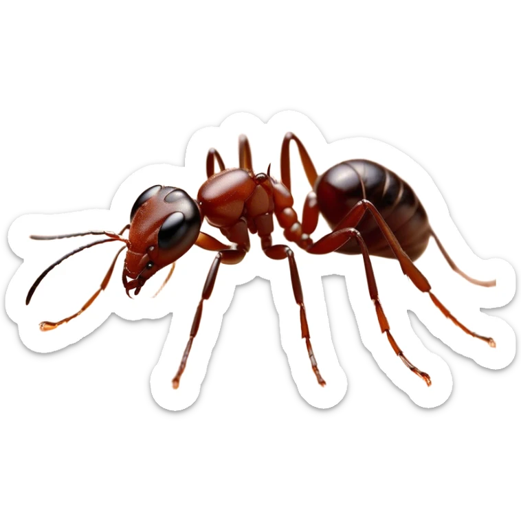 Beautiful and Majestic Ant Portrait Emoji, Head and body rendered in serene repose with a gentle, content smile, showcasing a finely detailed, compact form with eyes softly closed in tranquil slumber, Simplified yet exquisitely endearing features, highly detailed, glowing with a soft, drowsy natural light, high shine, relaxed and utterly noble, stylized with an air of timeless industrious grace, soft glowing outline, capturing the essence of a majestic ant that embodies the quiet power of nature! sticker