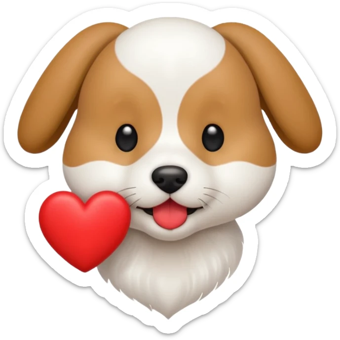 cute dog holding a red heart in its mouth, emoji style sticker