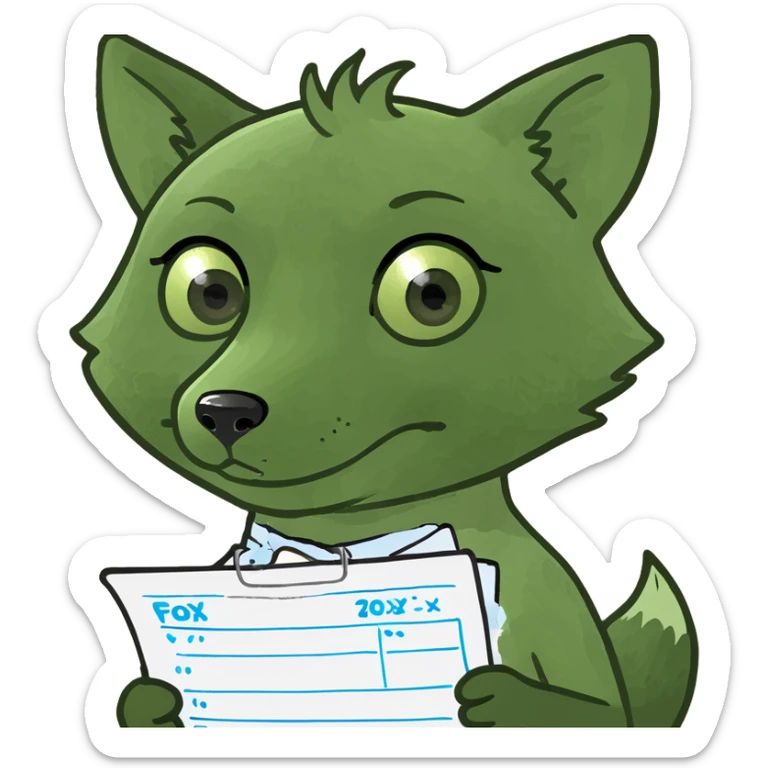 Add a prescription pad or medicine bottle to the baby fox, referencing pharmacology, in the bufo frog meme style, with no background. sticker