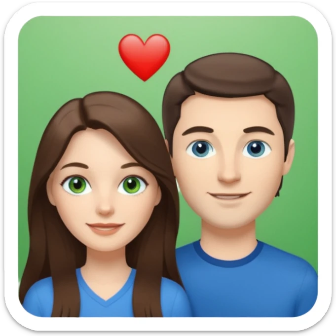“A Polaroid-style photo of a couple with a heart of a white woman with long brunette hair and blue eyes, and a white man with short brunette hair and green eyes.” sticker