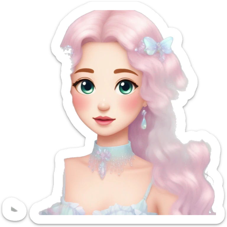 Dreamy pretty VOGUE elegant kawaii shiny blushing shy pastel lady pastelcore kawaii beautiful hair fairycore cottagecore jewels trending aesthetic sticker