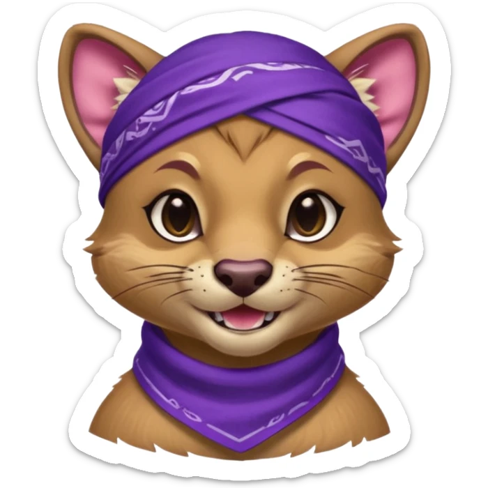 Fossa animal wearing a purple bandana on his forehead from league of legends laughing emoticon sticker