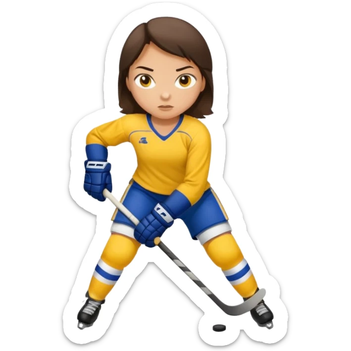 Girl hockey player with yellow jersey full body brunette sticker