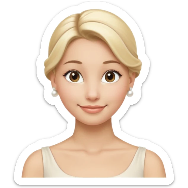 Blonde Women with Bun, Elegant Lady – blonde hair in neat low bun, pearl earrings, gentle smile., half body sticker