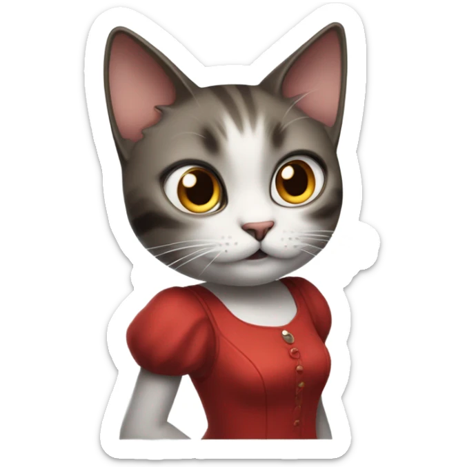 Ada from Resident Evil in the form of a cat in a red dress is an accidental emotion sticker