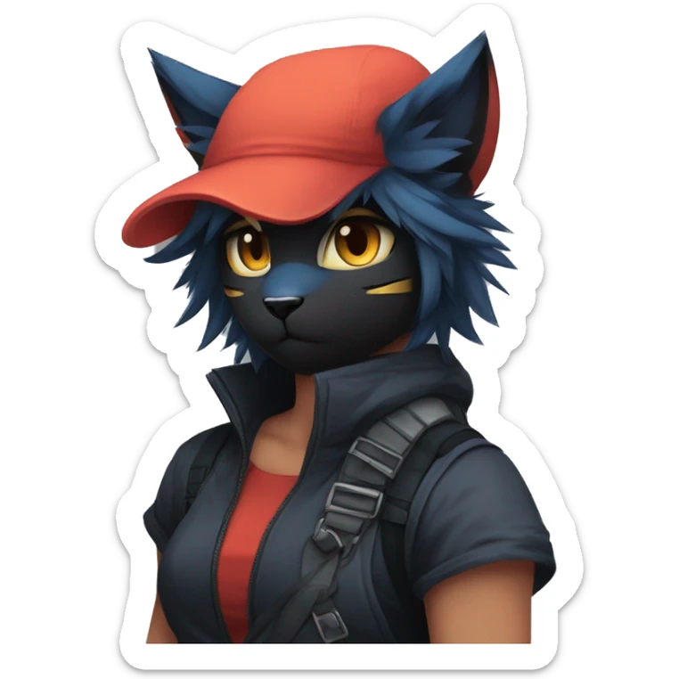 Edgy Shy Anthro Ninja cool pretty dark Litten-Pokémon-cat-fursona-animal techwear sticker