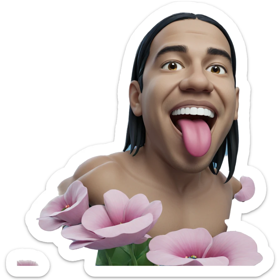 boy with flower tongue out sticker
