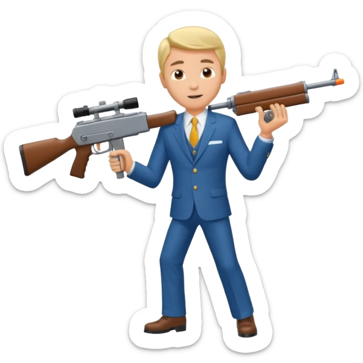 Yodeling mountain climber in Switzerland with a machine gun pointing to the right, full body. in the style of your bleeding skull art make him look like the price is right game sticker