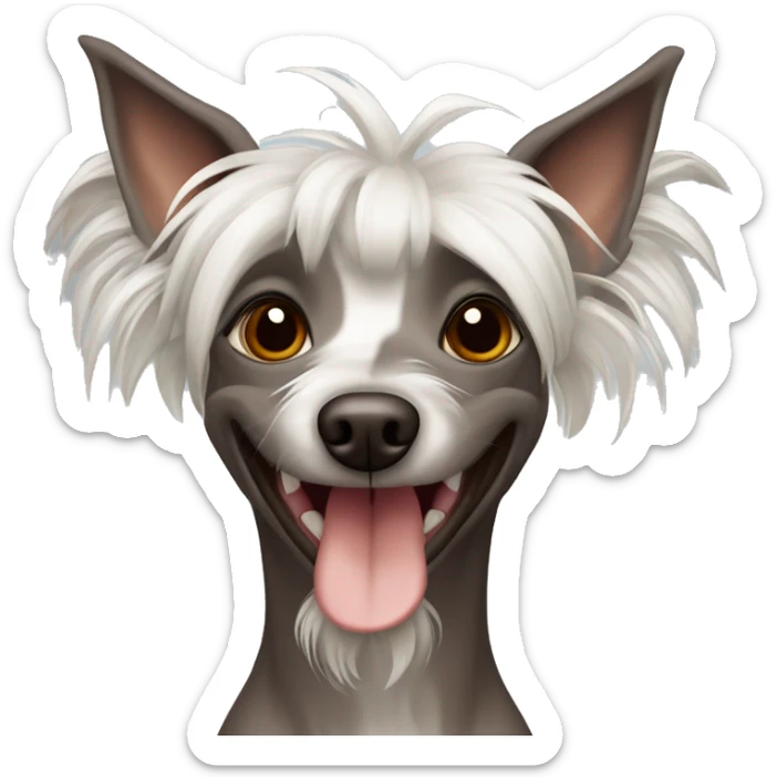 Chinese Crested dog of captive color with brown eyes smiles  sticker