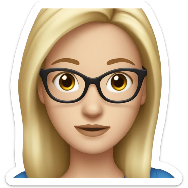 white girl with dirty blonde hair, blue eyes, and clear glasses sticker