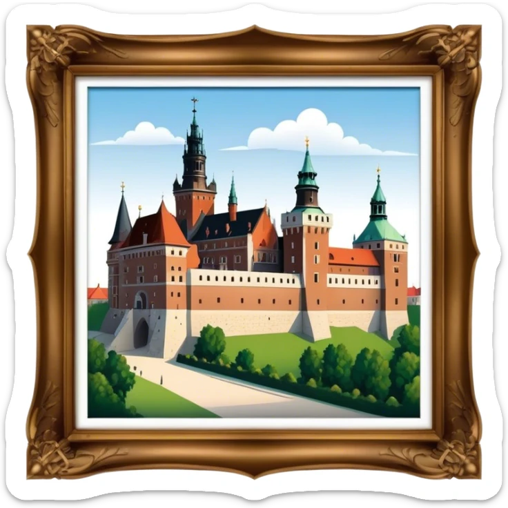 Cinematic Realistic Wawel Castle Landmark Emoji, depicted with the historic royal castle rendered with intricate detail and dramatic, majestic lighting. sticker
