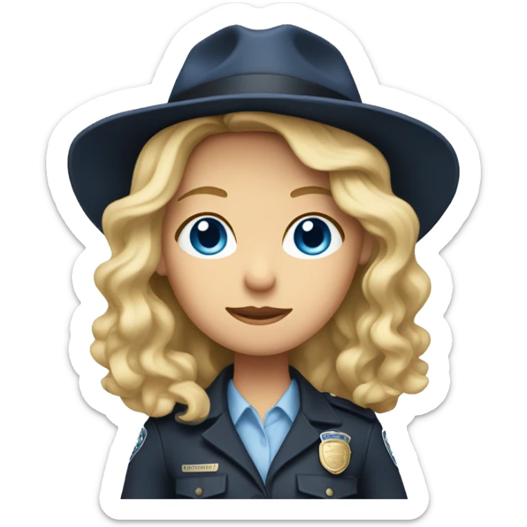 Girl with shoulder length blonde wavy hair, with blue eyes as a detective sticker
