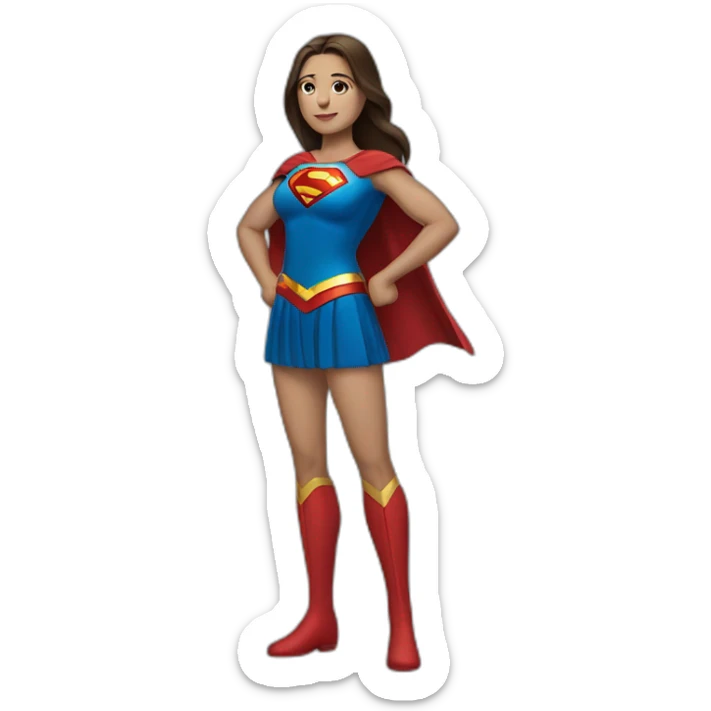 Full-length superwoman with straight brown hair and middle parting sticker