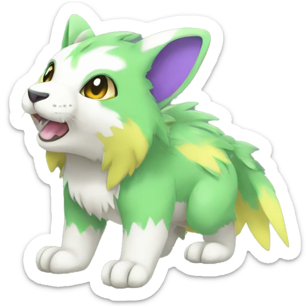 Cute cool green white yellow purple animal hybrid Fakemon full body sticker