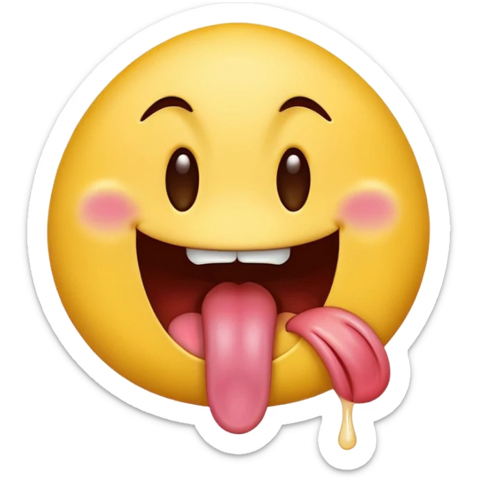 Regular yellow emoji, tongue sticking out with lots of drool sticker