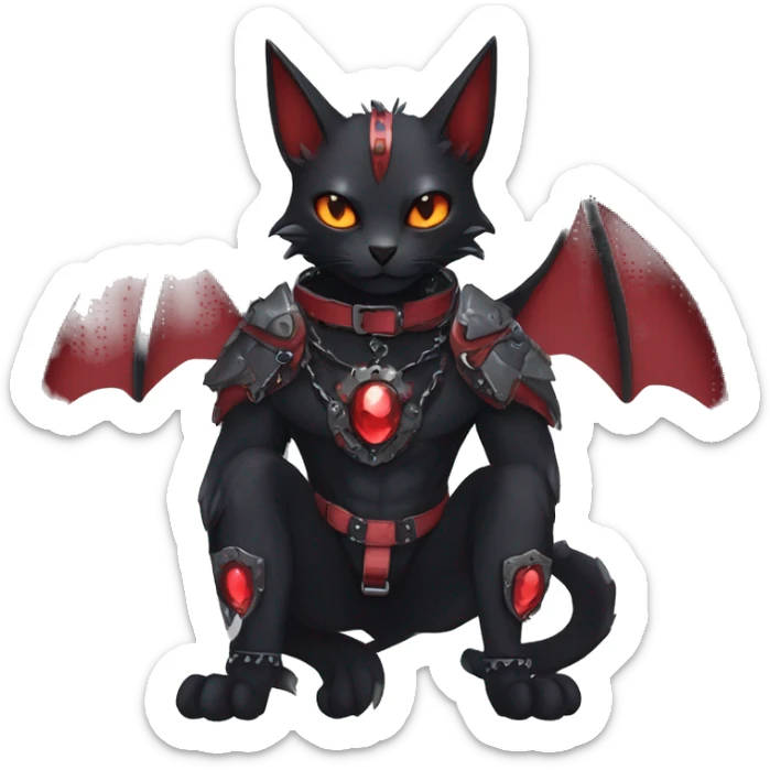 cool edgy black punk red ethereal fantasy nargacuga-bat-cat-Fakemon collar harness full body sticker