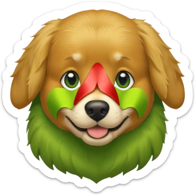 green dog extra furry golden retriever. The dog fur is totally  green sticker
