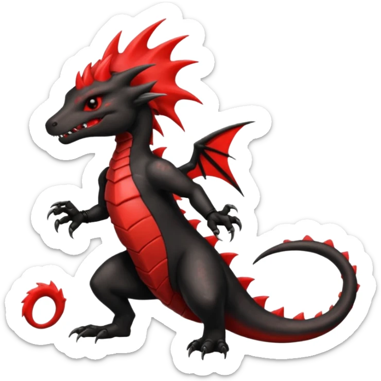 Shiny Fiery gothic evil black and red salandit-Liten-torracat with a red Mohawk  sticker
