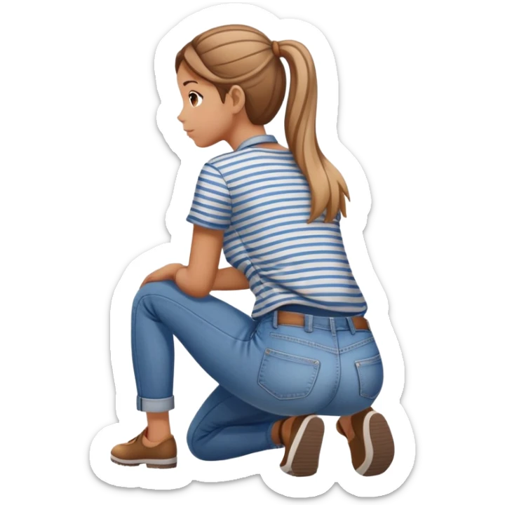 girl in jeans and striped shirt kneeling on the ground seen from behind sticker