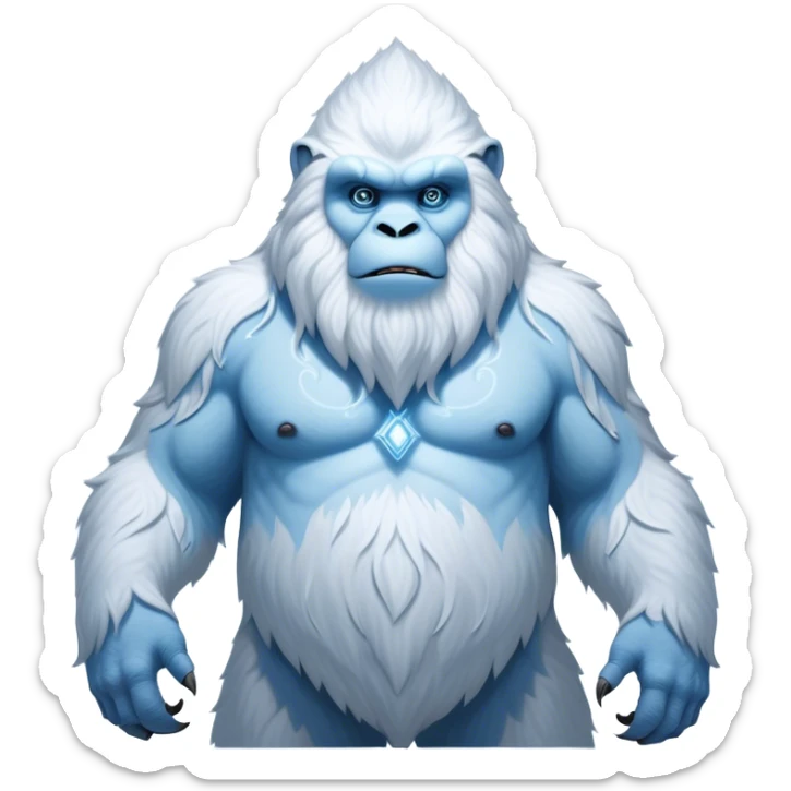 Cinematic Noble Yeti Portrait Emoji, Grand and enigmatic, with a towering, snow-dusted figure in pristine whites and cool blues, exuding ancient, mystical wisdom and stoic majesty, simplified yet exquisitely detailed with frosty textures, glowing with a gentle, icy outline that captures the awe-inspiring presence of a guardian of the frozen wilds! sticker
