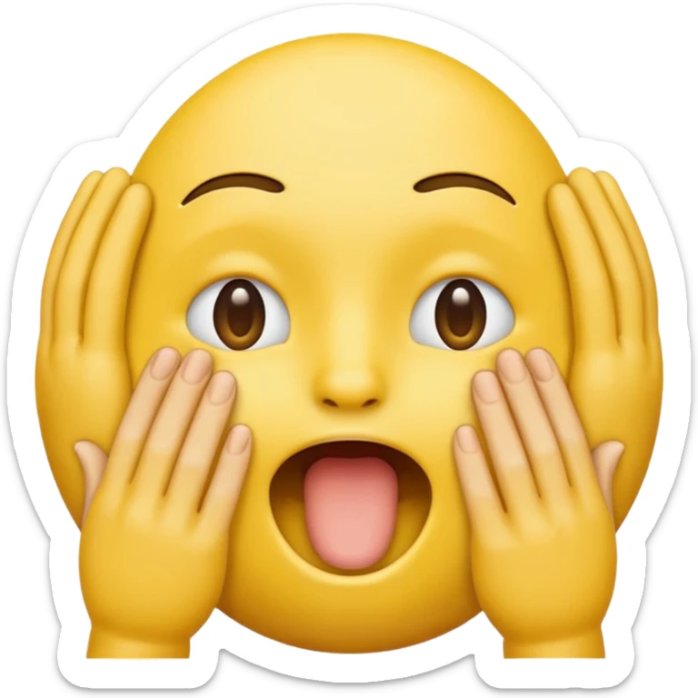 Yellow emoji head with hand around throat, no mouth open, Xs over eyes sticker