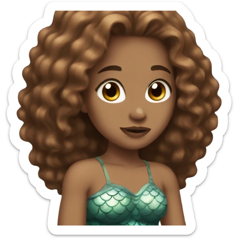 Aesthetic mermaid with brown hair, no dark skin, brown eyes sticker