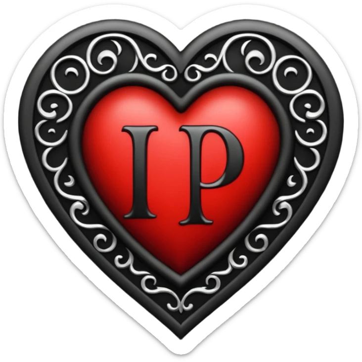 Can you make a heart with a gothic design, I want black and blood red colors . I want the letter I in the middle of the heart sticker