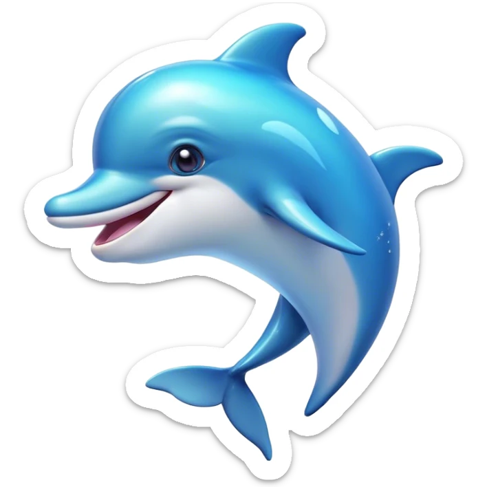 Cinematic Cheeky Dolphin Portrait Emoji, With a playful tilt of its head and a mischievous sparkle in its eyes, showcasing a sleek, shiny body accented by a quirky, animated smile and a cheeky wink, Simplified yet hilariously endearing features, highly detailed, glowing with a vibrant, sassy aquatic glow, high shine, spirited and fun, stylized with an air of quirky marine mischief, soft glowing outline, capturing the essence of a super cute dolphin that looks ready to splash its way into viral fame with playful charm! sticker