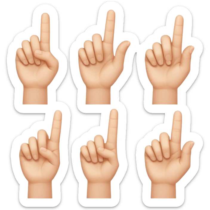 In the fourth image in the right hand of person there should be only the index finger upward sticker