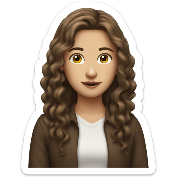 Create a series of picture where a brown haired girl some with straight and some with curly long hair reading  sticker