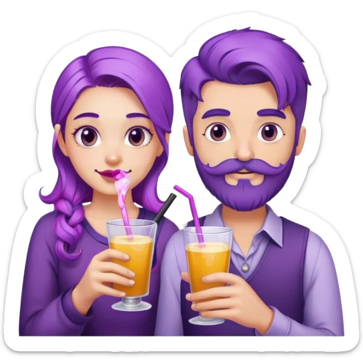 boy beard and mustache and girl with purple hair enjoying drinks  sticker