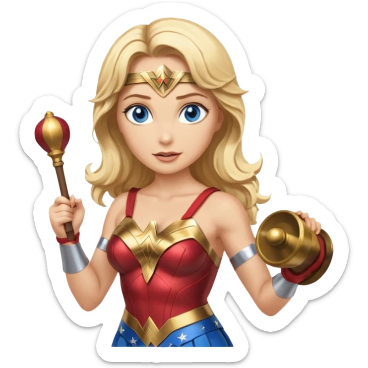 Blonde blue eyes Wonder Woman holding bell and baton sticker