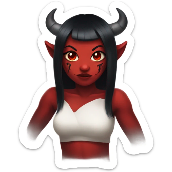 demon oni girl with red skin and black hair sticker