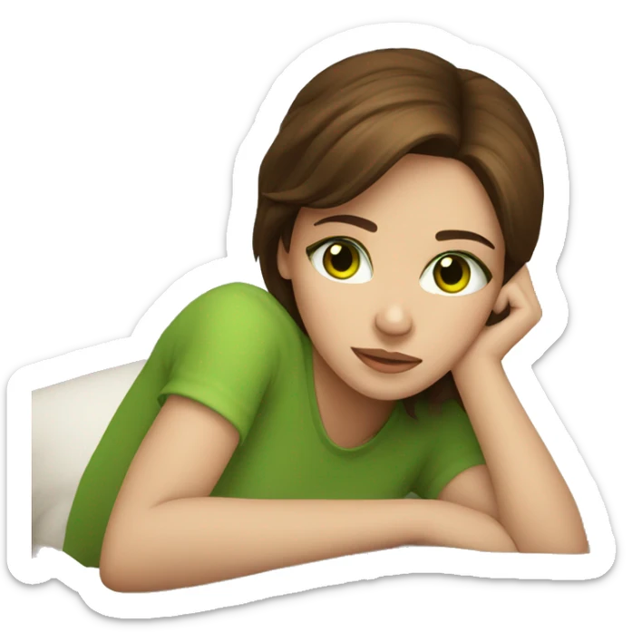 Girl with brown hair and green eyes laying on a pillow  sticker