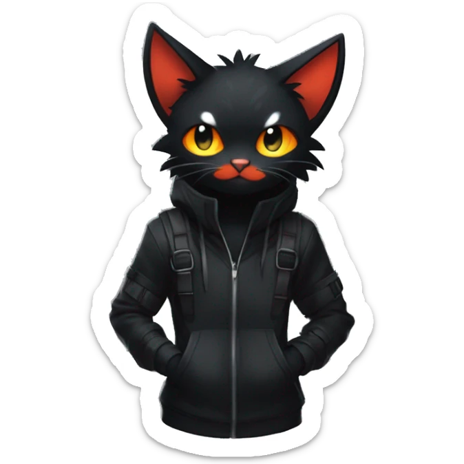 Edgy Shy Anthro boyish cool pretty dark black Litten-Pokémon-cat-fursona techwear sticker
