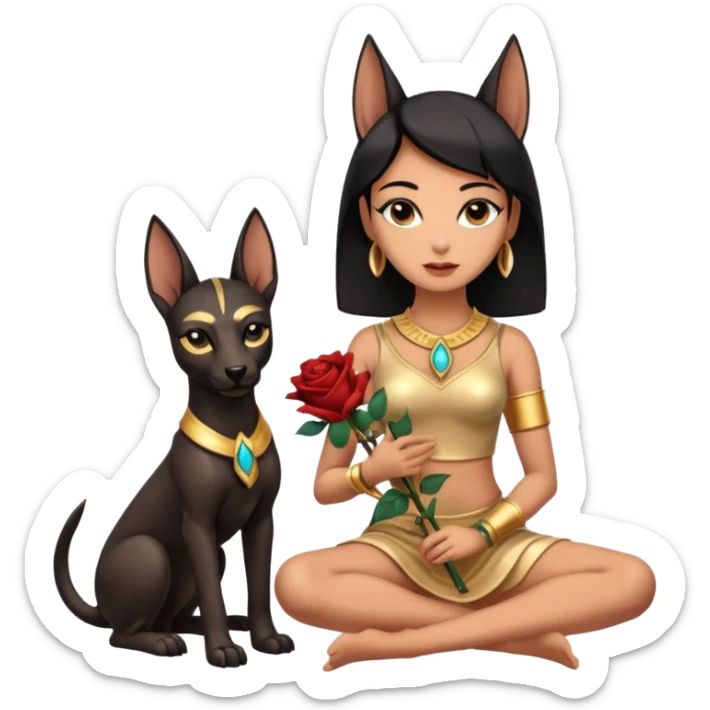  Short-eared Black lapis rose gold beautiful woman anubis puppy floor statue posed  sticker