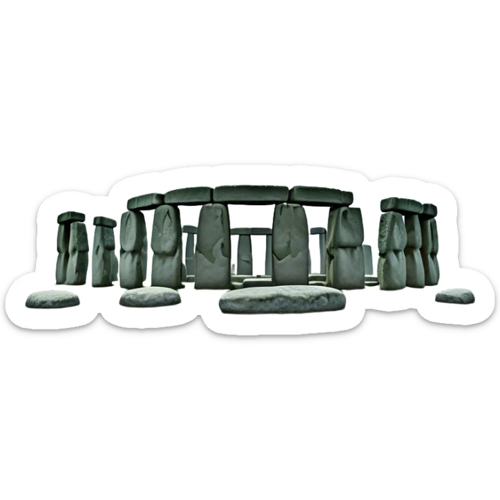 Cinematic Realistic Stonehenge Landscape Emoji, depicted with ancient, mysterious stone circles set against a moody sky, rendered with atmospheric lighting and detailed textures that evoke its prehistoric allure. sticker
