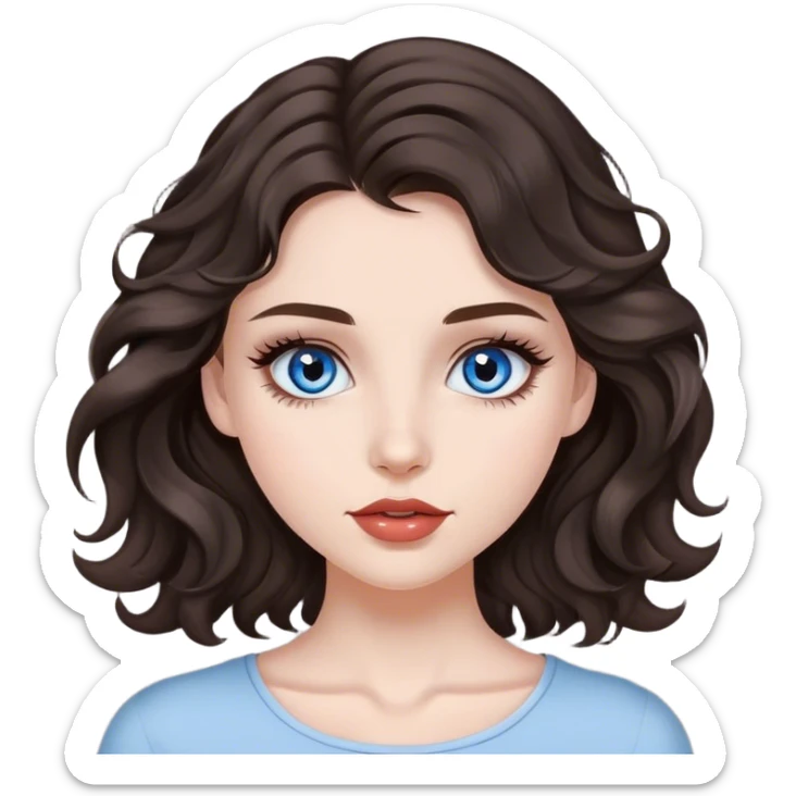 Blue/grey eyed girl with dark brown wavy hair very pretty beautiful lashes and pretty lips  sticker