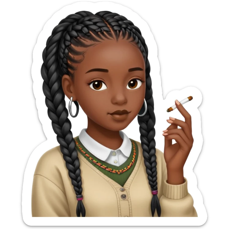 Teenage pretty dark skinned Black girl with box braids smoking a joint sticker
