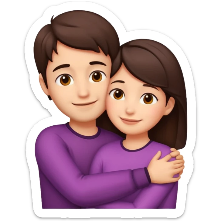 Girl and boy couple Both peach skin and darkish brown hair hugging emoji leaning on eachother sticker
