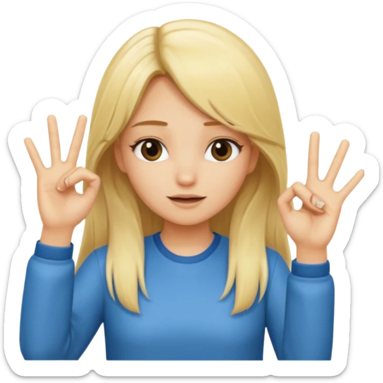 blonde cartoon girl long hair making time out gesture hands making "t" sign sticker