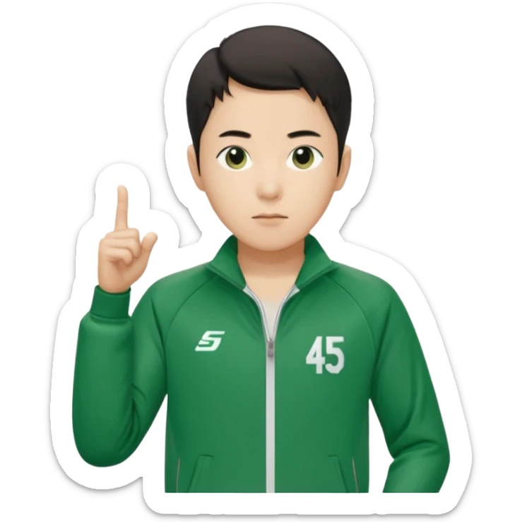 Draw Seong Gi-hun (Player 456) in green tracksuit with the white number 456 clearly printed on the chest & jacket. sticker