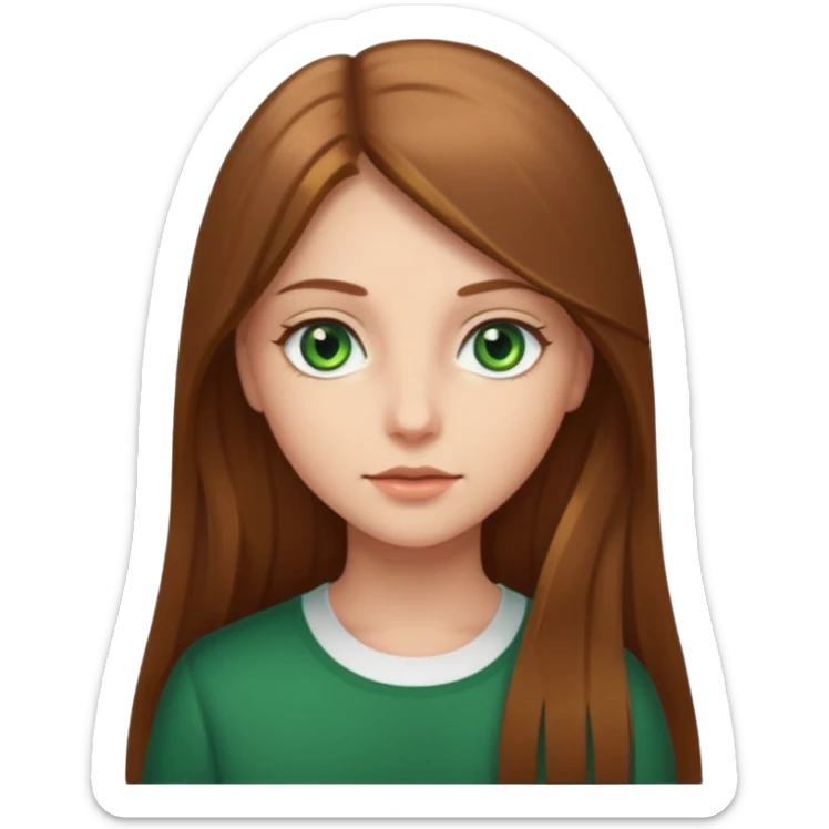 Girl with straight long brown light hair and green eyes and fair skin sticker