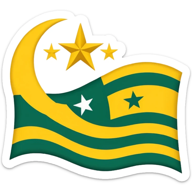 Flag of the actual Azad Kashmir with yellow stripes,green background and white moon and star sticker