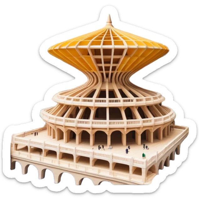 Cinematic Realistic Metropol Parasol Landmark Emoji, depicted with a modern wooden structure set against a vibrant cityscape rendered with detailed textures and dynamic, contemporary lighting. sticker