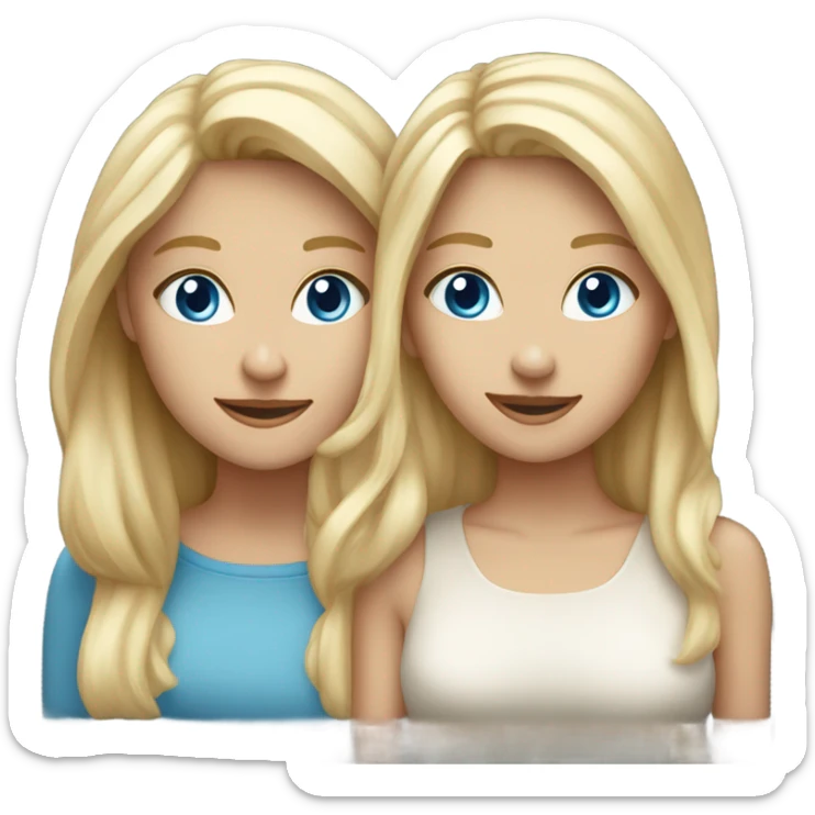 Two medium blonde white female best friends excited one girl has blue eyes one girl has brown eyes sticker