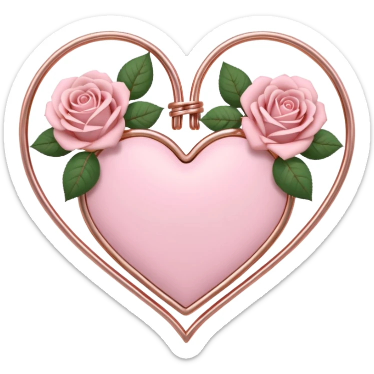 Rose-gold metal wires tied into a heart shape with pastel pink roses adorning it sticker